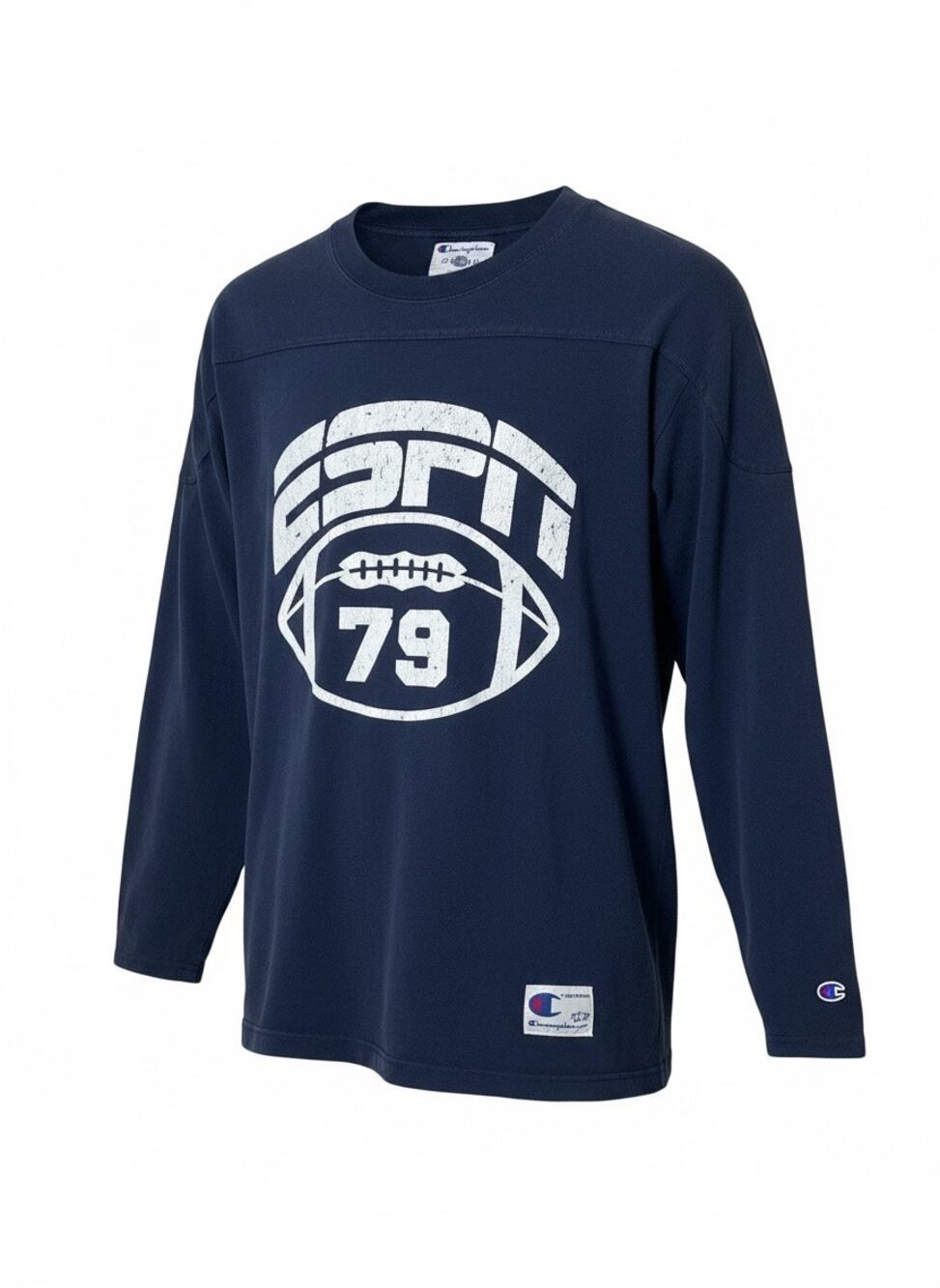 VTG Champion ESPN Graphic Football Jersey Navy Long Sleeve 90s Y2K
